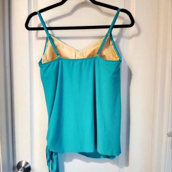 MAGICSUIT LAYERED TEAL FULL BRA TANKINI TOP SIZE 8 NWOT SIDE TIE RESORT VACATION - Picture 3 of 7